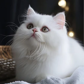 Charming White Cat with Whiskers