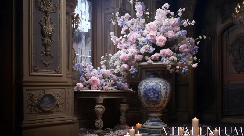 Edwardian Beauty Meets Rococo in a Floral-Staged Interior AI Image