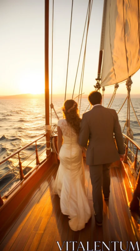 AI ART Golden Light Wedding: A Vintage Elegance Journey on the Sea