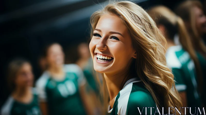 Joyful Blonde Woman in Sports Uniform Smiling AI Image