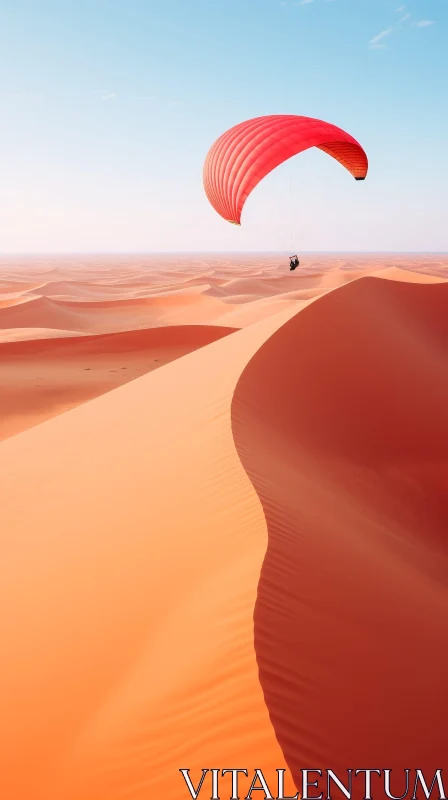 Paraglider Flying Over Desert Sand Dunes - Spectacular Landscape View AI Image