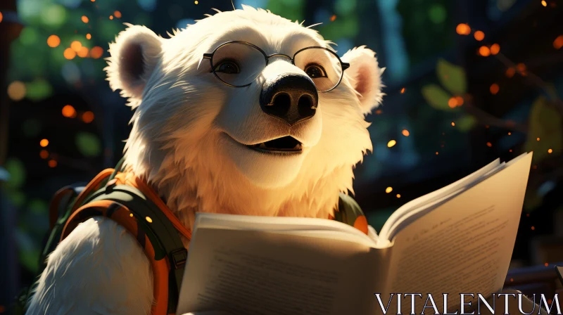 Polar Bear Enjoys Reading in the Wild - Unreal Engine 5 Artwork AI Image