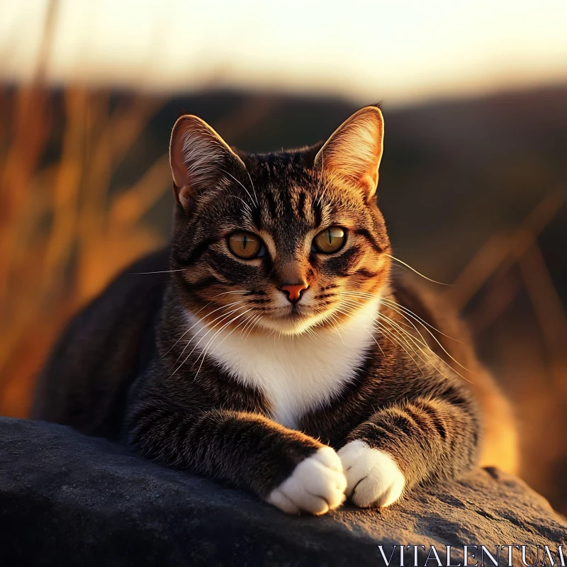 Golden Sunset Tabby Cat Portrait AI Image