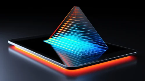3D Glowing Pyramid on Tablet Screen Illustration