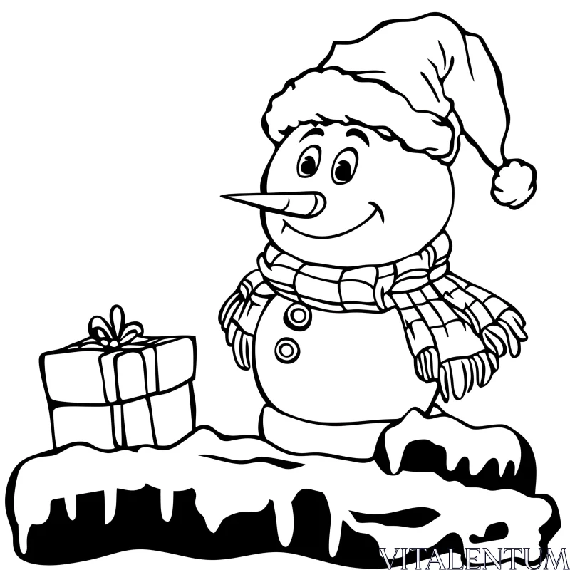 Smiling Snowman with Gift Box in Winter AI Image