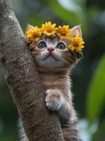 Charming Flower-Crowned Kitten