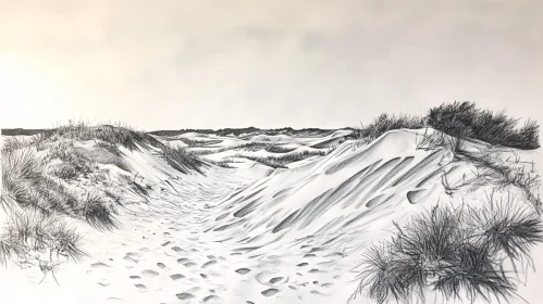 Monochrome Sand Dunes and Footprints