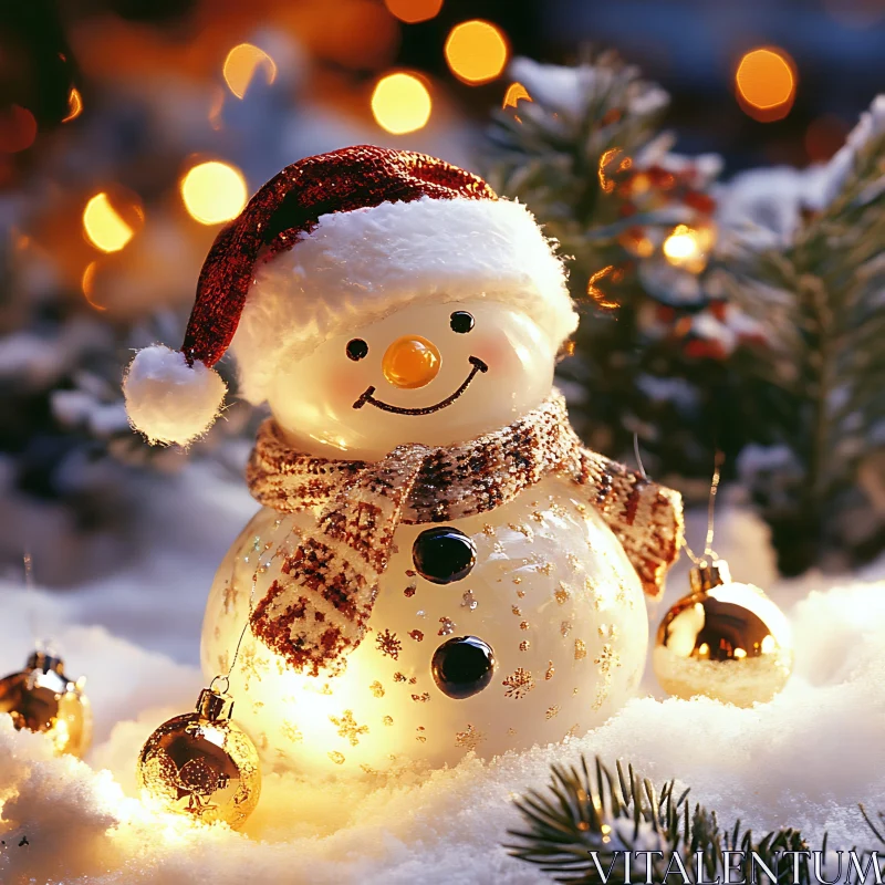 Festive Christmas Snowman with Warm Lights AI Image