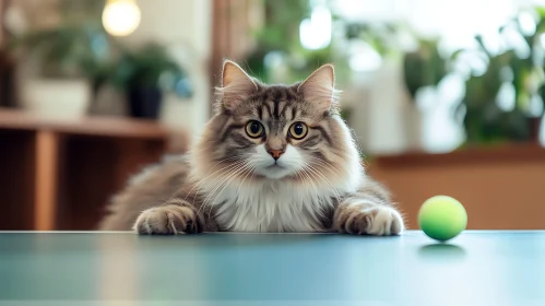 Cute Furry Cat Watching a Ball