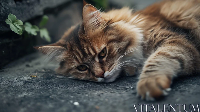 Relaxed Ginger Cat Lying Down AI Image