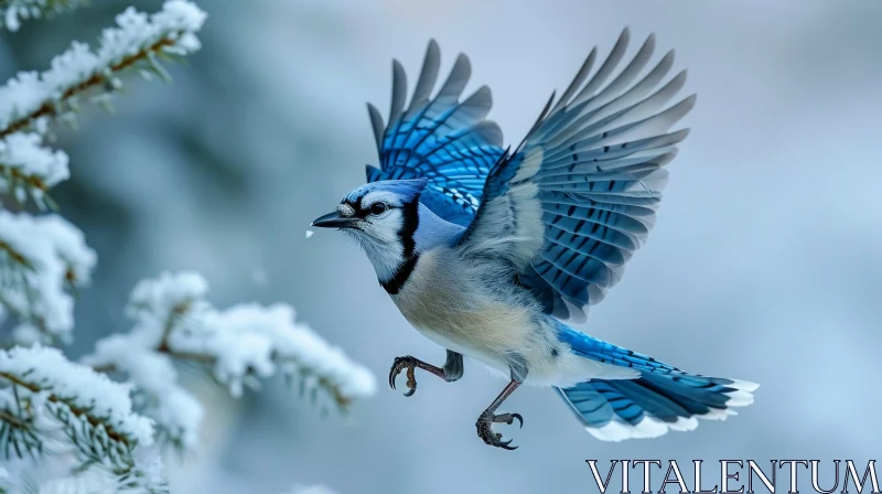 Captivating Flight of a Blue Jay - Stunning Nature Photography AI Image