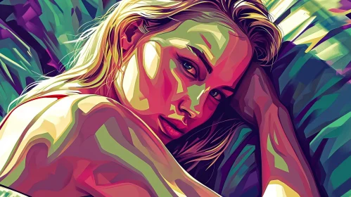 Colorful Pop Art Portrait of a Young Woman with Blonde Hair