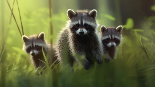 Curious Raccoons in Forest - Wildlife Encounter