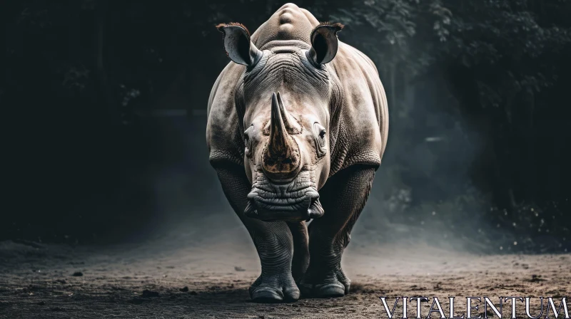 Majestic Rhinoceros: A Captivating Close-Up in Nature AI Image