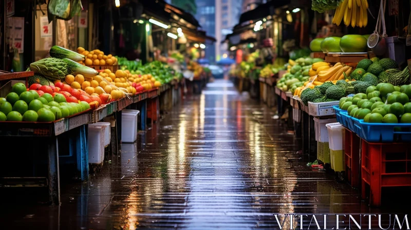 Serene Outdoor Market with Fresh Fruits and Vegetables AI Image