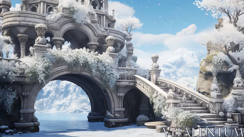 Snow-Covered Castle: A Blend of Nature and Rococo Frivolity AI Image