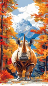 Autumnal Wildlife Scene with Rhinoceros