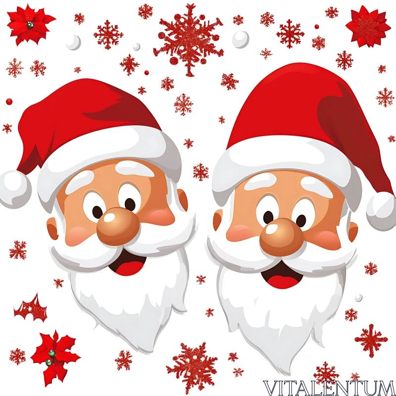 AI ART Jolly Santa Claus Cartoon Art with Red Hats and Snowflakes