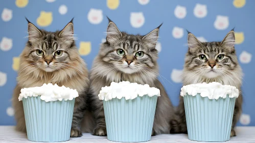 Cute Cats with Whipped Cream Cupcakes