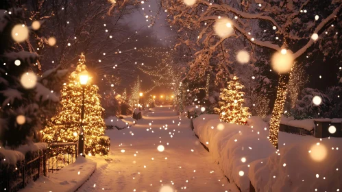 Magical Winter Pathway with Festive Decorations