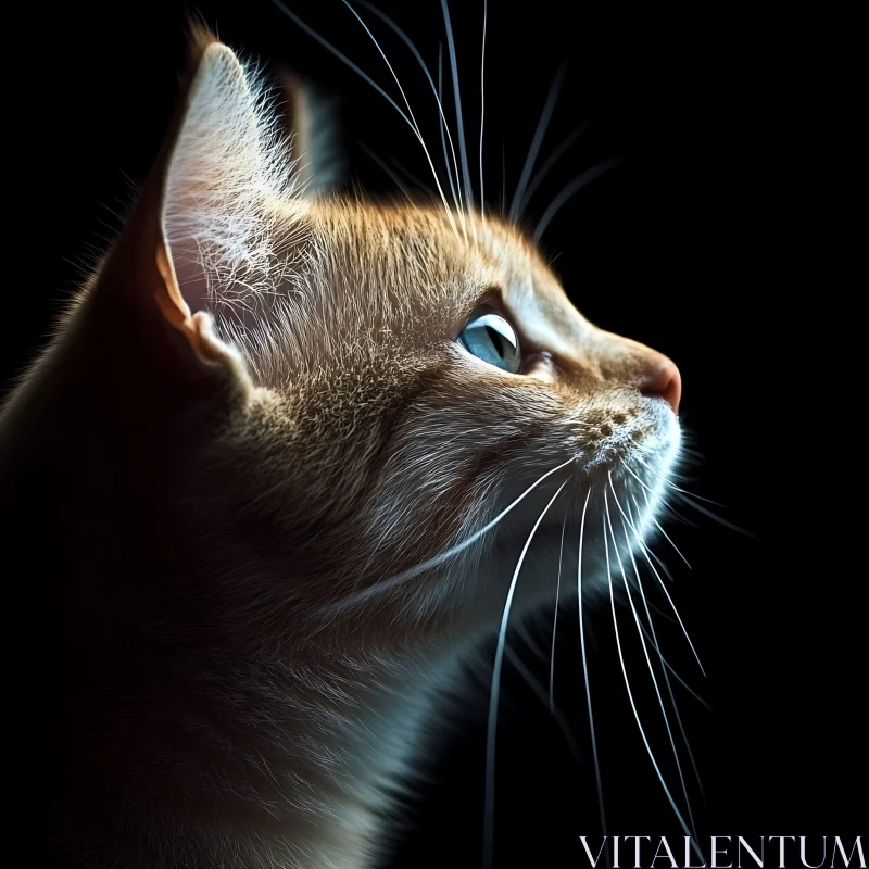 Detailed Side View of a Tabby Cat with Blue Eyes AI Image