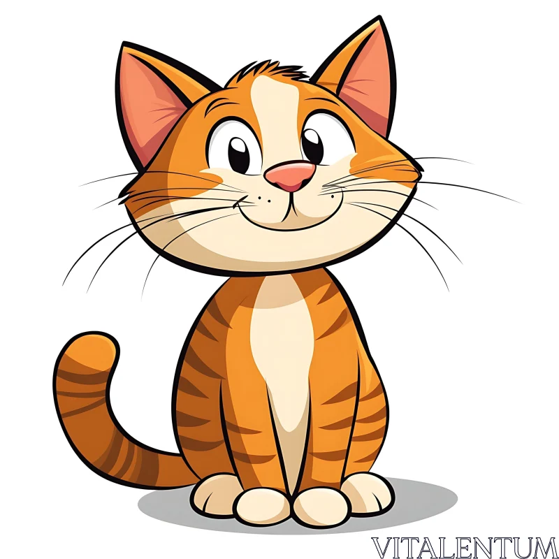 Cute Orange Cat Cartoon Drawing AI Image