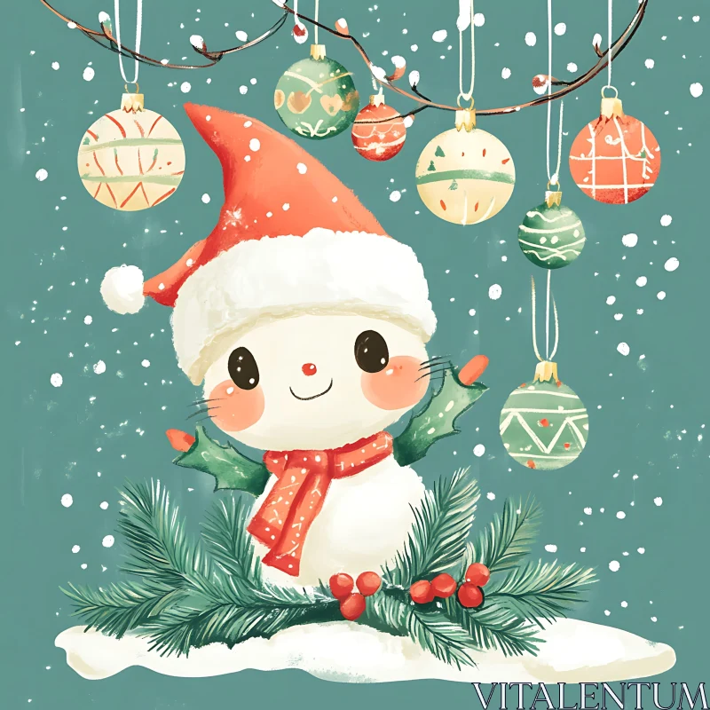 Charming Christmas Snowman with Ornaments AI Image