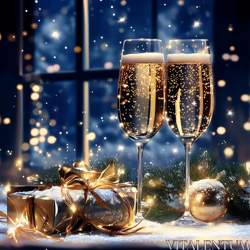 Christmas Champagne Celebration Setup AI Image