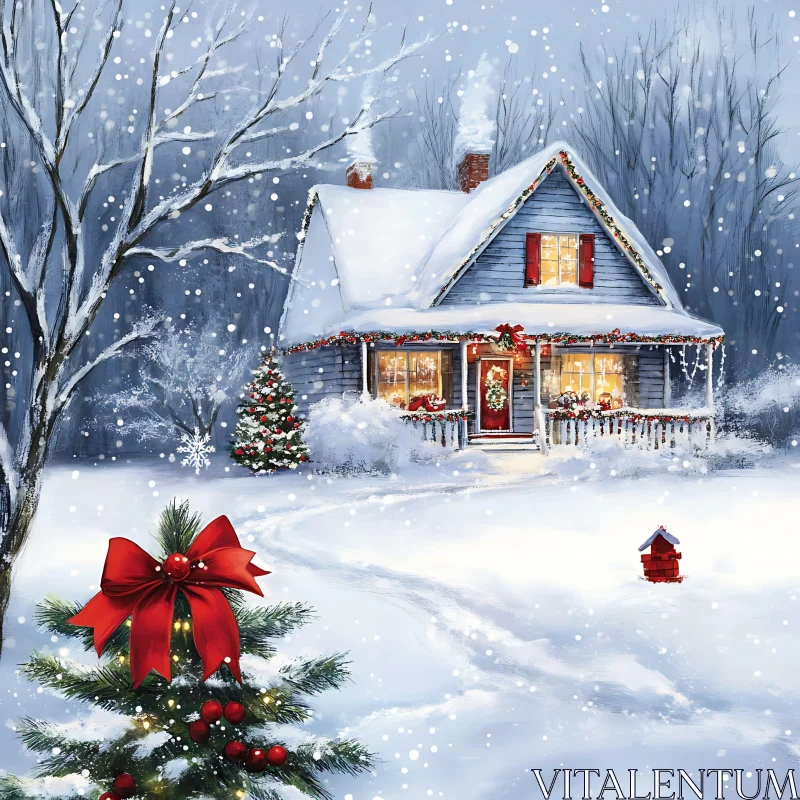 Festive Holiday House Amidst Snow AI Image