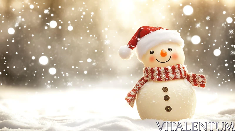 Festive Snowman with Santa Hat and Scarf AI Image