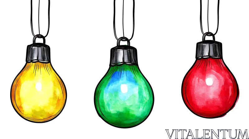 AI ART Artistic Lightbulb Illustration in Yellow, Green, and Red