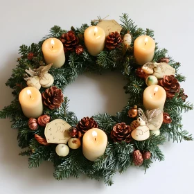 Festive Holiday Wreath with Glowing Candles