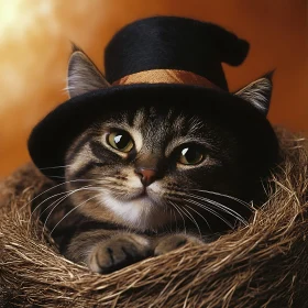 Adorable Cat Wearing Witch Hat