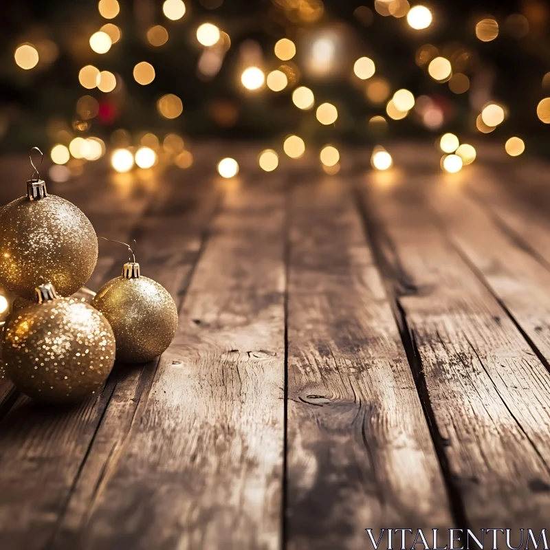 Festive Golden Decorations with Twinkling Lights AI Image