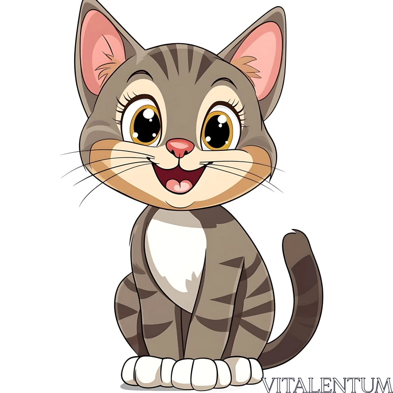 Happy Gray Cartoon Cat Drawing AI Image