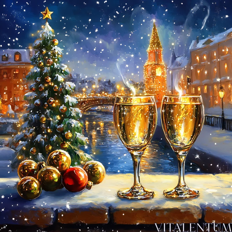 AI ART Festive Holiday Lights and Snowy Christmas Scene