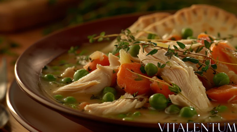 Delicious Chicken Soup with Carrots, Peas, and Thyme | Artistic Food Photography AI Image