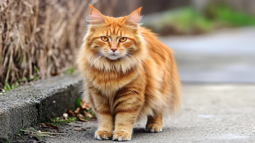 Ginger Cat Walking Outdoors