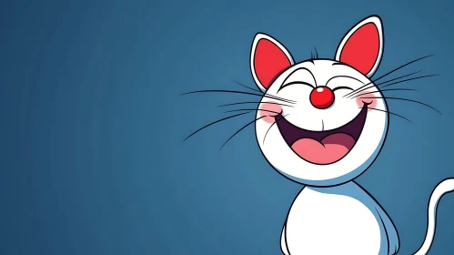 Happy Cartoon Cat with Red Ears and Nose