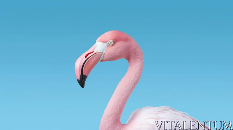 Elegant Pink Flamingo Profile Against Soft Blue Background AI Image