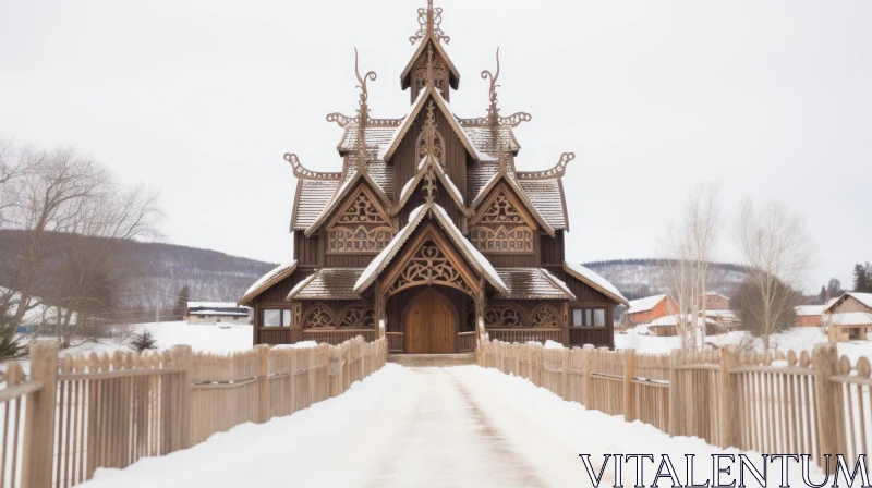 AI ART Intricate Wooden Church in Snowy Landscape | Mythology-inspired Art