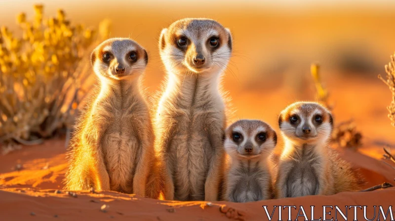 AI ART Meerkat Family at Sunset in the Desert