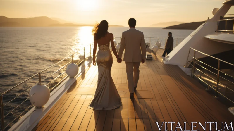 Newlywed Couple on Luxury Yacht at Sunset AI Image