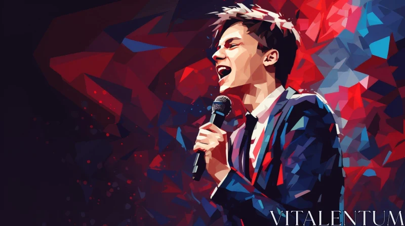 Young Male Singer Portrait in Cubism Style AI Image