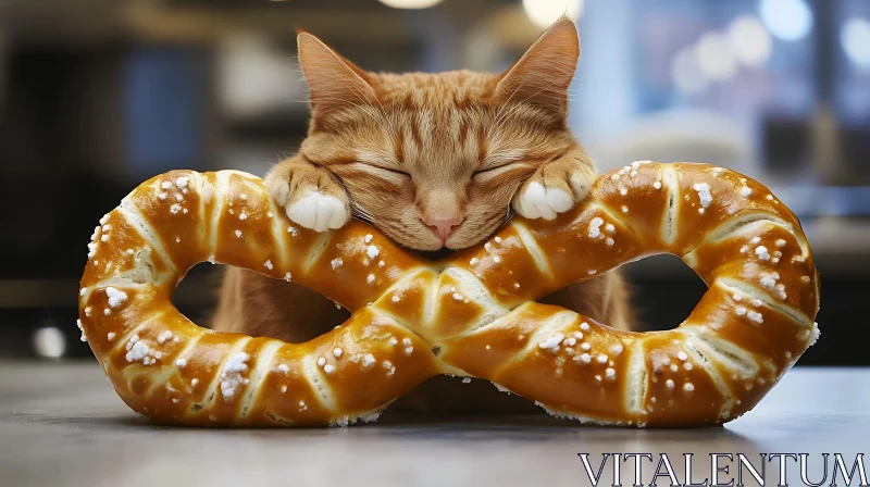 Sleeping Cat on Pretzel - Cute and Cozy AI Image