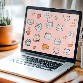 Adorable Cartoon Designs on a Laptop Display