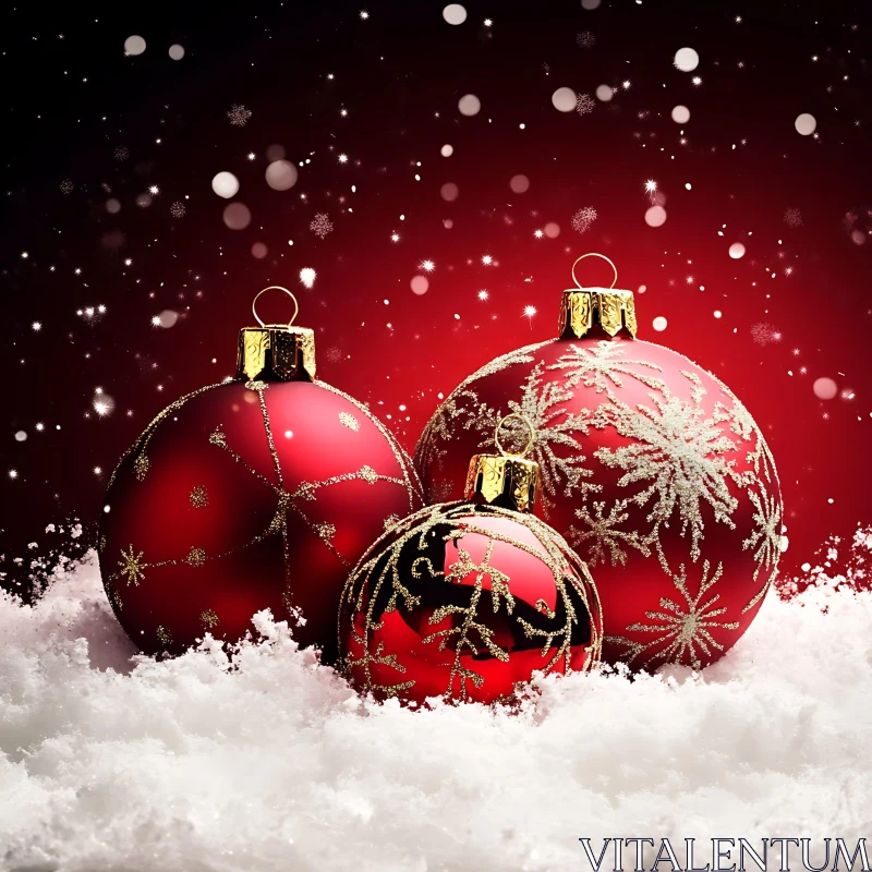 Christmas Scene with Red Baubles AI Image