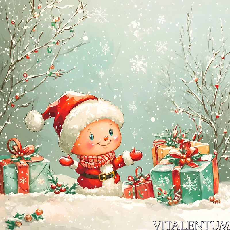 Christmas Snowman and Presents AI Image