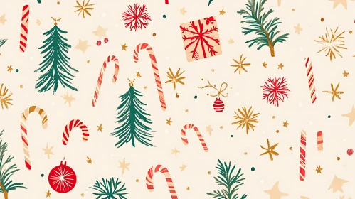 Holiday Cheer: Candy Canes and Christmas Trees Pattern