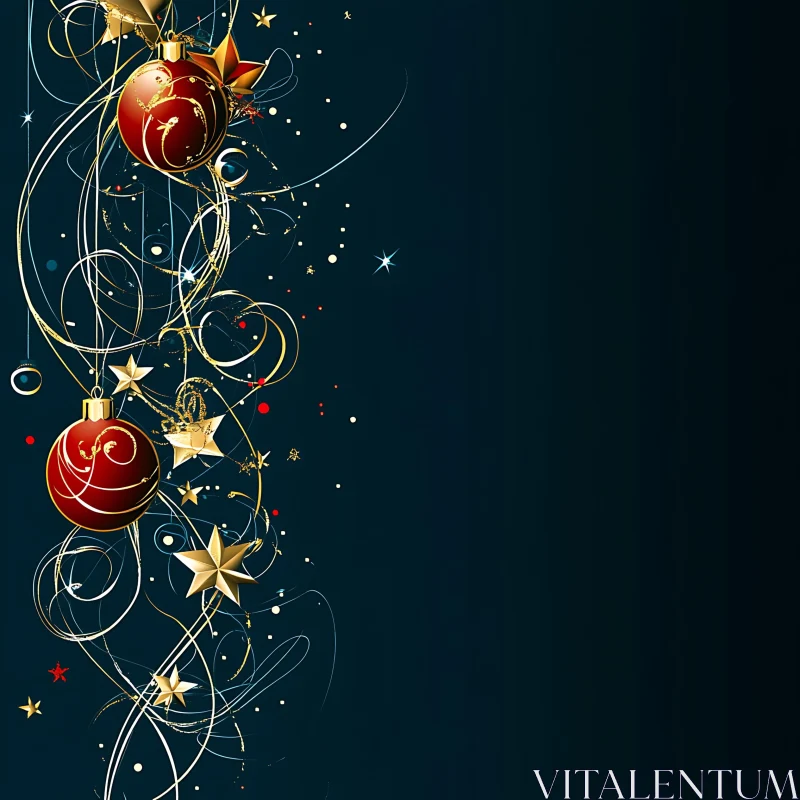 Holiday Ornaments Featuring Red Baubles and Golden Stars AI Image